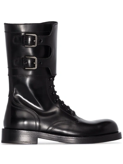 Shop Dolce & Gabbana Polished Leather Military Boots In Black