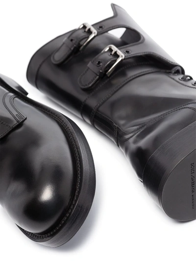 Shop Dolce & Gabbana Polished Leather Military Boots In Black