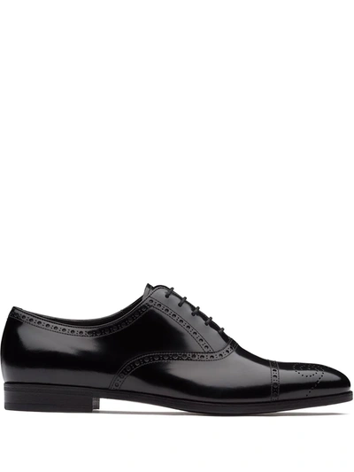 Shop Prada Brushed Fumé Leather Oxford Shoes In Black