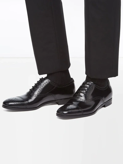 Shop Prada Brushed Fumé Leather Oxford Shoes In Black