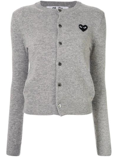 Shop Comme Des Garçons Play Logo Embroidered Buttoned Cardigan In Grey