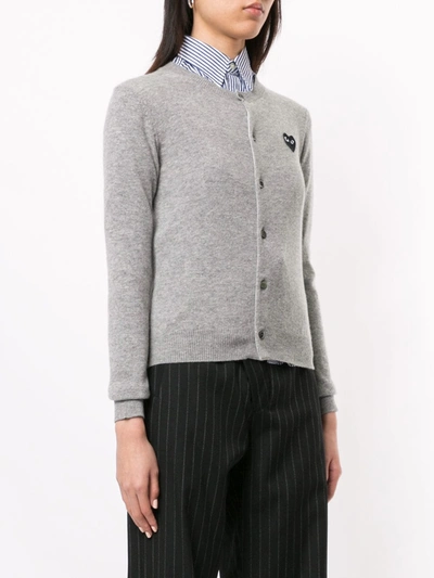 Shop Comme Des Garçons Play Logo Embroidered Buttoned Cardigan In Grey