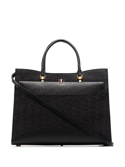 Shop Thom Browne Large Pebbled Duet Tote In Black