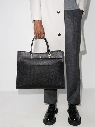 Thom Browne Duet Texured-leather Tote Bag In Black