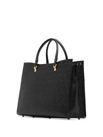 Thom Browne Duet Texured-leather Tote Bag In Black