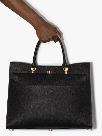 Thom Browne Duet Texured-leather Tote Bag In Black