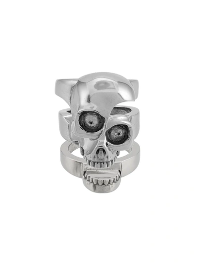 Shop Alexander Mcqueen Divided Skull Ring In Metallic