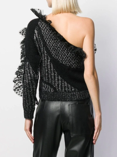 Shop Alberta Ferretti Tulle-panelled One-shoulder Top In Black