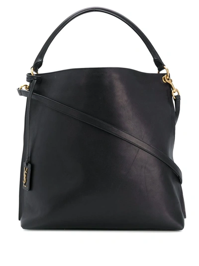 Saint Laurent Tag Canvas and Black Leather Hobo Bag – Queen Bee of Beverly  Hills