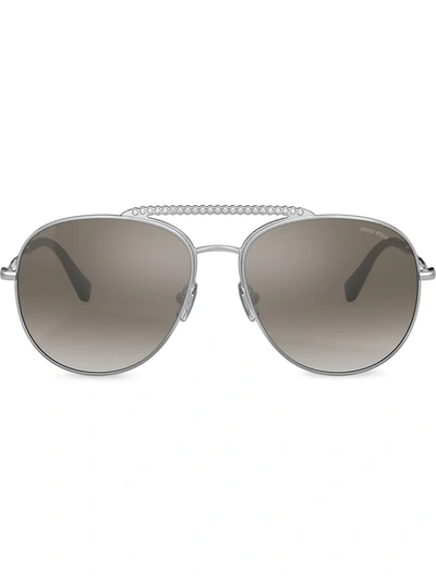 Shop Miu Miu Embellished Aviator Sunglasses In Silver