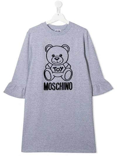 Shop Moschino Textured Design Long-sleeve Dress In Grey