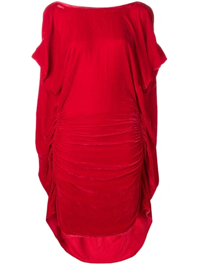 Shop Paula Knorr Ruched Midi Dress In Red