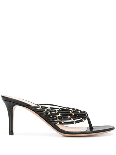 Shop Gianvito Rossi Beaded Detail Stiletto Heel Sandals In Black