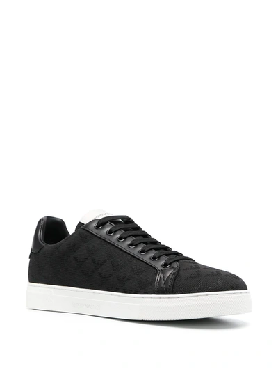 Emporio Armani Nylon Sneakers With Jacquard All-over Eagle In Black