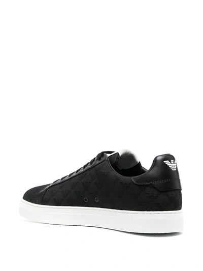 Emporio Armani Nylon Sneakers With Jacquard All-over Eagle In Black