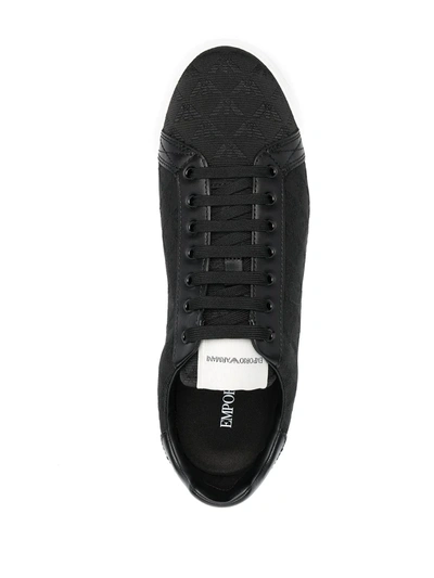Emporio Armani Nylon Sneakers With Jacquard All-over Eagle In Black
