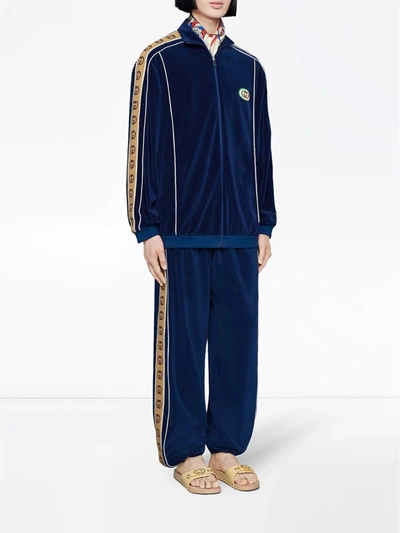 Shop Gucci Monogram Detail Track Pants In Blue