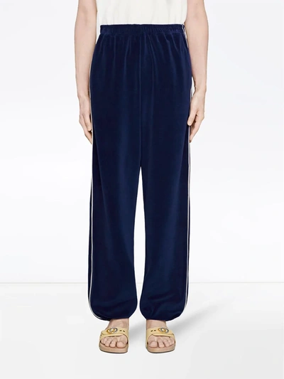 Shop Gucci Monogram Detail Track Pants In Blue