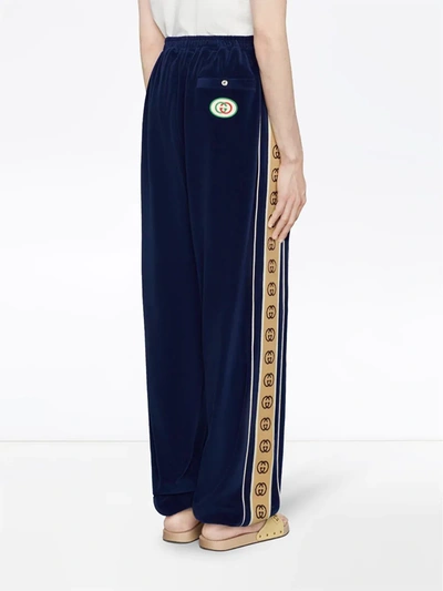 Shop Gucci Monogram Detail Track Pants In Blue