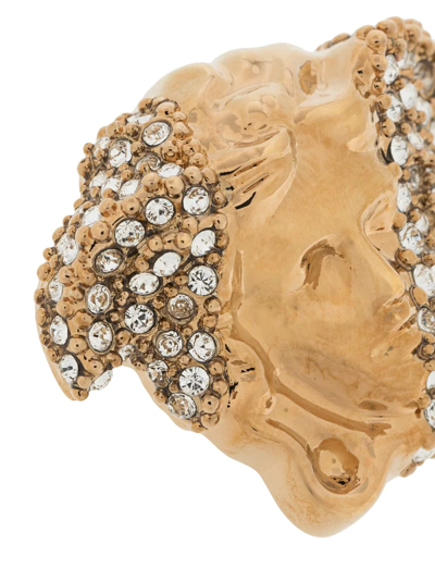 Shop Versace Crystal-embellished Medusa Stud Earrings In Gold