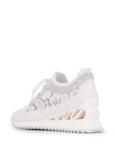 Shop Le Silla Embellished Lace Detail Sneakers In White