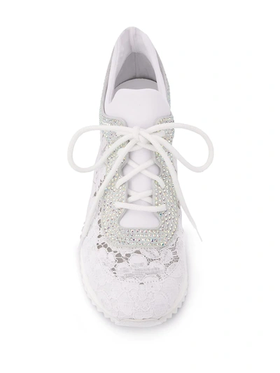 Shop Le Silla Embellished Lace Detail Sneakers In White