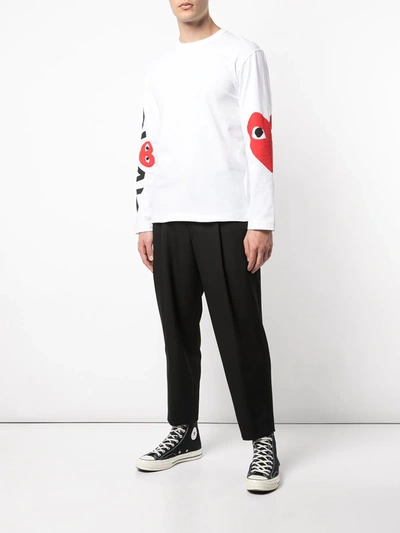 Comme Des Garçons Play Long-sleeved T-shirt With Logo Print In White