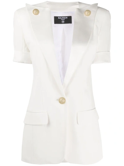 Shop Balmain Oversized-lapel Short-sleeve Blazer In White