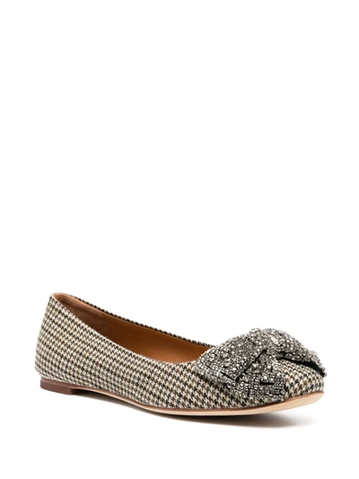 Shop Tory Burch Crystal-bow Houndstooth Ballerina Shoes In Brown