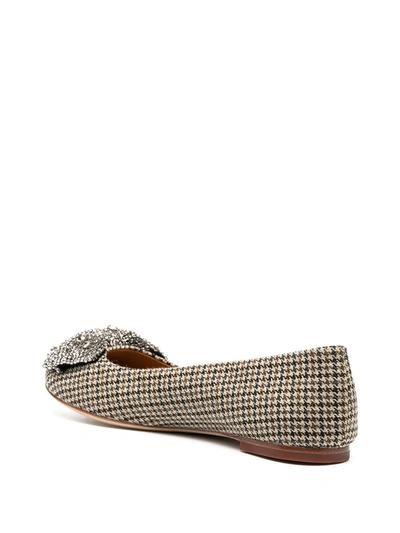 Shop Tory Burch Crystal-bow Houndstooth Ballerina Shoes In Brown