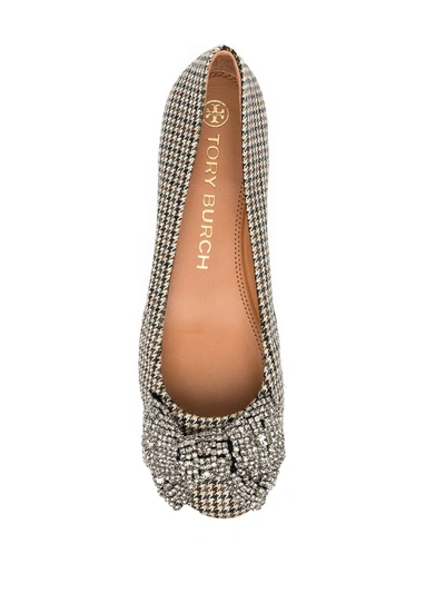 Shop Tory Burch Crystal-bow Houndstooth Ballerina Shoes In Brown