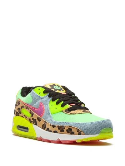 Nike Air Max 90 Lx "denim Leopard Print" Sneakers In Illusion Green/sunset Pulse/black |