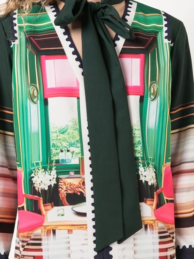 MARY KATRANTZOU PRINTED PUSSYBOW DRESS - 绿色