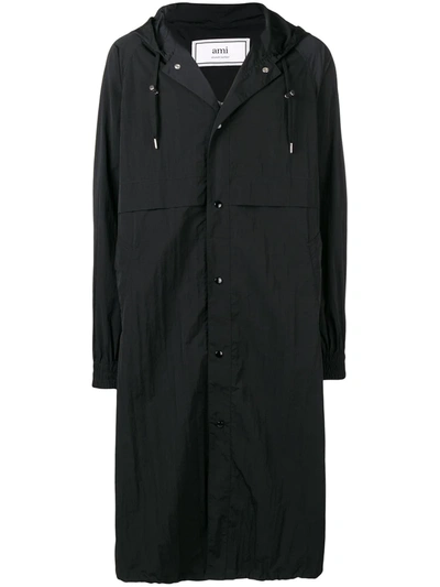 Shop Ami Alexandre Mattiussi Long Hooded Windbreaker In Black