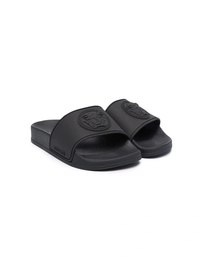 Versace Medusa Head-detail Flip Flops In Black