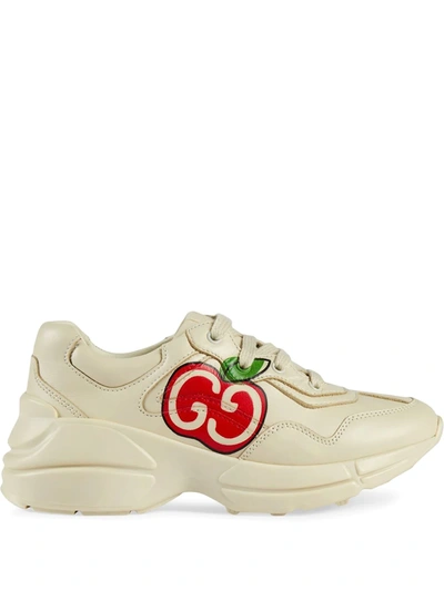 Shop Gucci Gg Apple Print Rhyton Sneakers In Neutrals