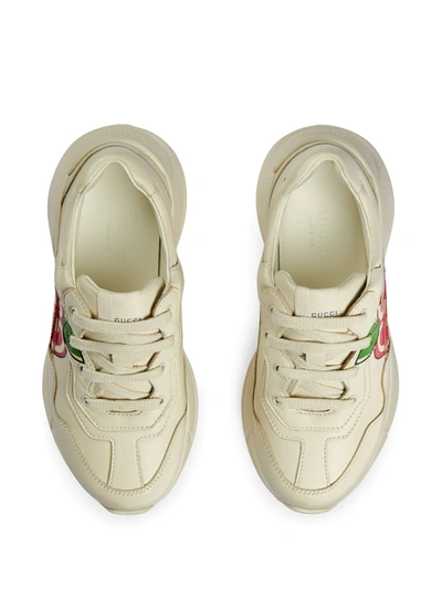 Shop Gucci Gg Apple Print Rhyton Sneakers In Neutrals