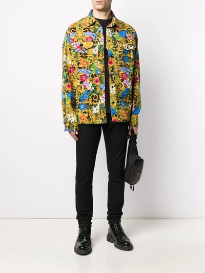 Shop Versace Jeans Couture Baroque Print Shirt Jacket In Black