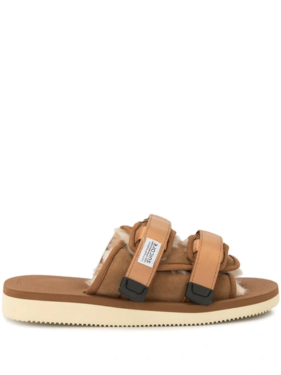 Shop Suicoke Flat Touch Strap Sandals In Brown