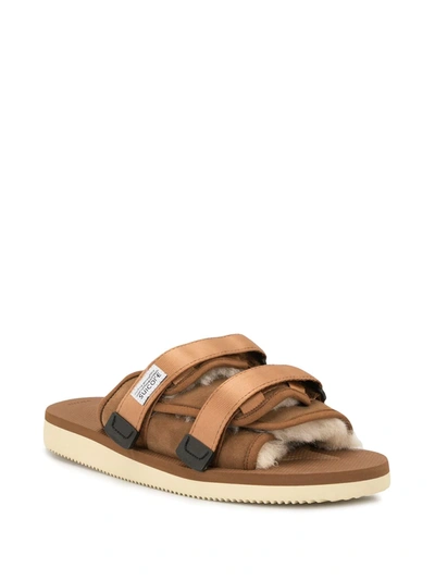 Shop Suicoke Flat Touch Strap Sandals In Brown