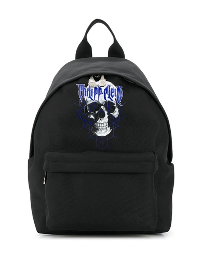 Shop Philipp Plein Skull Print Logo Backpack In Black