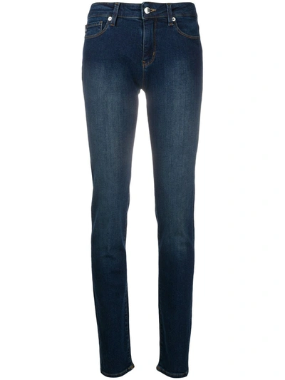 Shop Love Moschino Rhinestone-embellished Slim-fit Jeans In Blue
