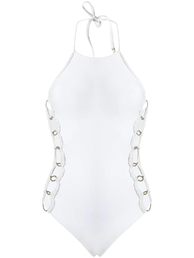 Shop Amir Slama Metallic Details Swimsuit In White