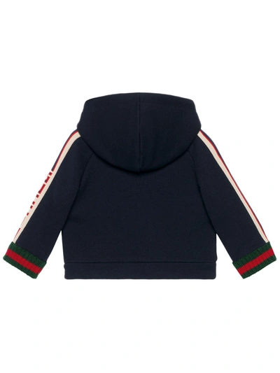 Shop Gucci Web Trim Logo Stripe Hoodie In Blue ,multicolour