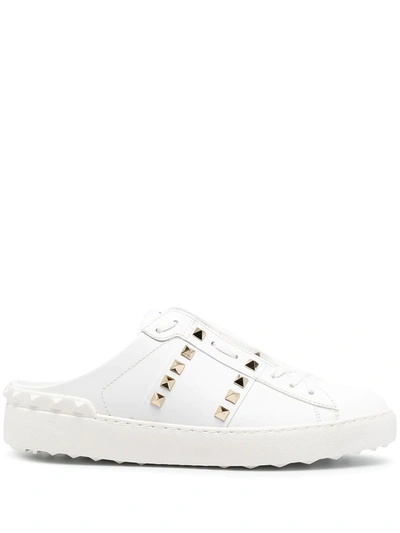 Shop Valentino Rockstud Slip-on Leather Sneakers In White