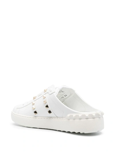 Shop Valentino Rockstud Slip-on Leather Sneakers In White