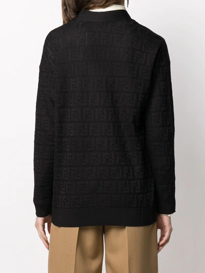 Shop Fendi Ff Motif Knitted Cardigan In Black