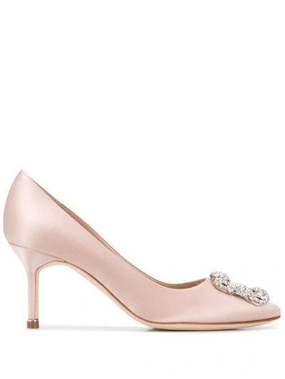 Shop Manolo Blahnik Hangisi 70mm Jewel Buckle Pumps In Neutrals