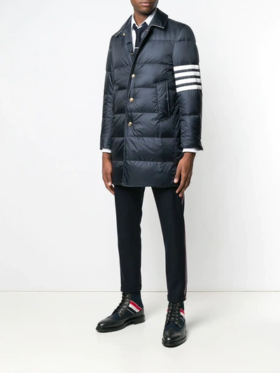 Thom Browne 4-bar Matte Nylon Bal Collar Overcoat In Blue
