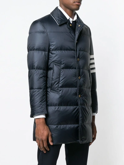 Thom Browne 4-bar Matte Nylon Bal Collar Overcoat In Blue